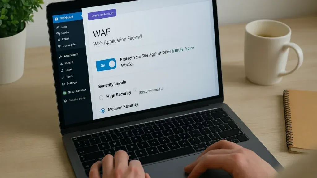 Panel konfiguracji zapory WAF chroniącej stronę WordPress przed atakami